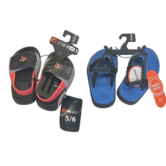 2 Pairs of Shoes Boys Slide Sandals and Flip Flops Size 5-6 And1 & Wonder Nation - Picture 1 of 7